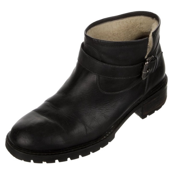 Fendi Leather Shearling lined Ankle Moto Boots in Black - Picture 1 of 10